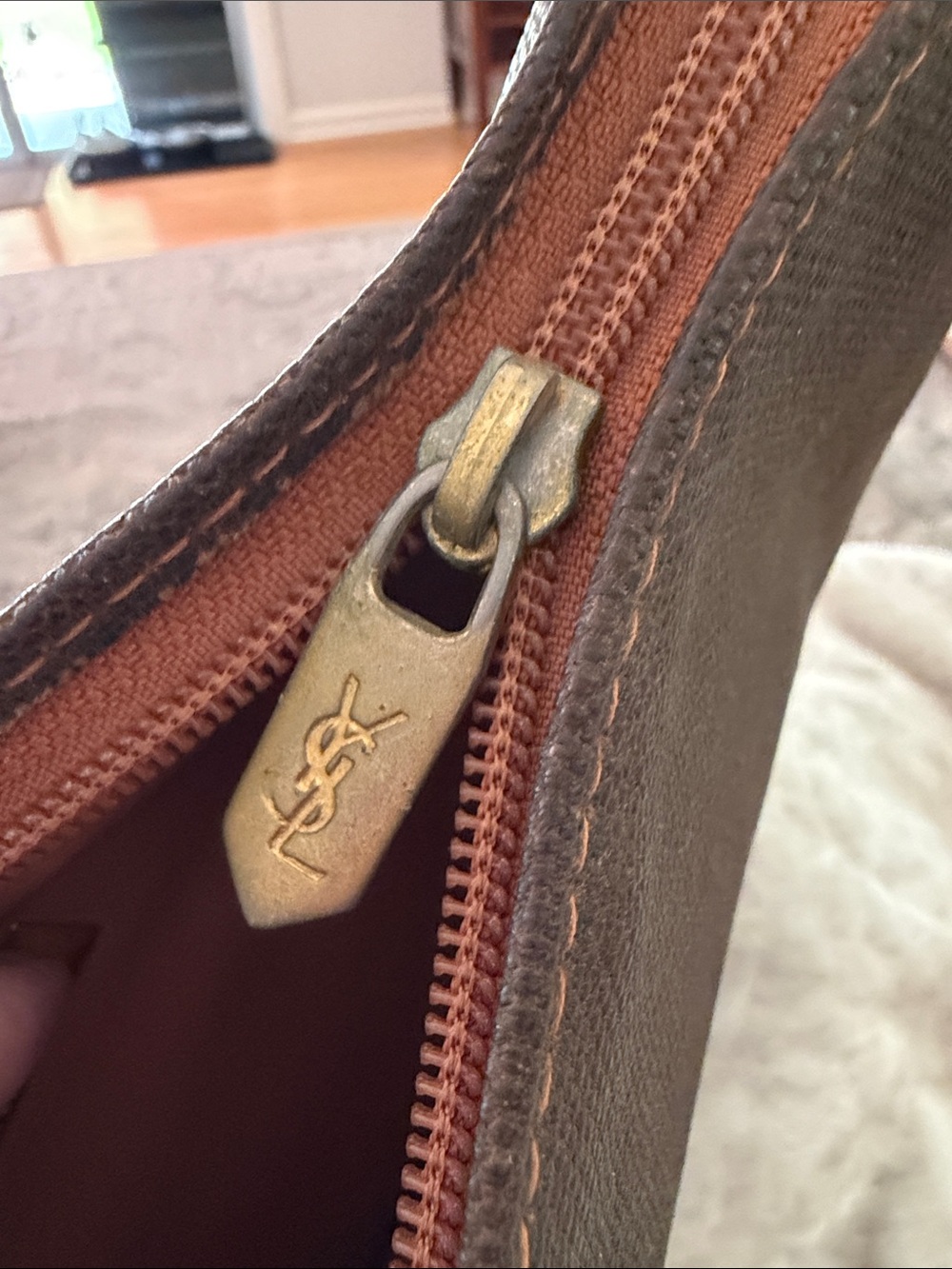 Yves Saint Laurent Brown Canvas Clutch with Leather Logo Patch - Picture 4 of 9